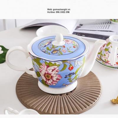 BỘ TÁCH TRÀ CHIM HOA 4 MÀU CAO CẤP